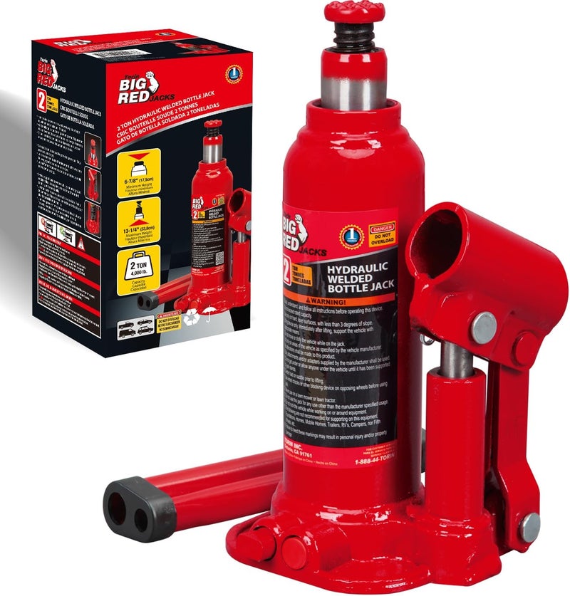 BIG RED 2 Ton (4,000 lbs) Hydraulic Welded Bottle Jack,Car Jack with Pump Handle,Red - Image 1